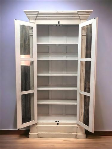 Library Bookcase, 2 Door White Display Case, Showcase, Kitchen Cabinet A