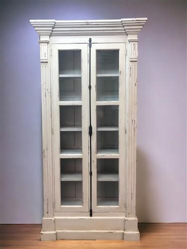 Library Bookcase, 2 Door White Display Case, Showcase, Kitchen Cabinet A