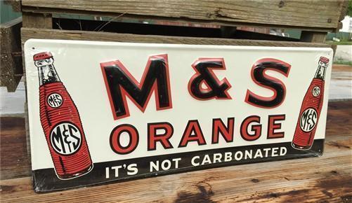 M&S Orange Its Not Carbonated Sign, Metal Advertising Sign, Retro Soda Pop,