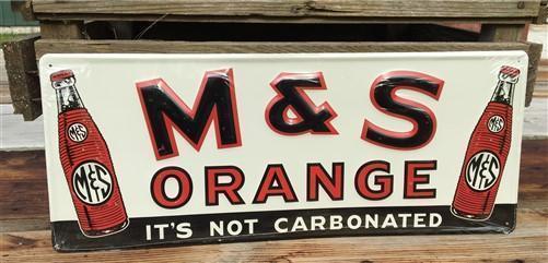 M&S Orange Its Not Carbonated Sign, Metal Advertising Sign, Retro Soda Pop,