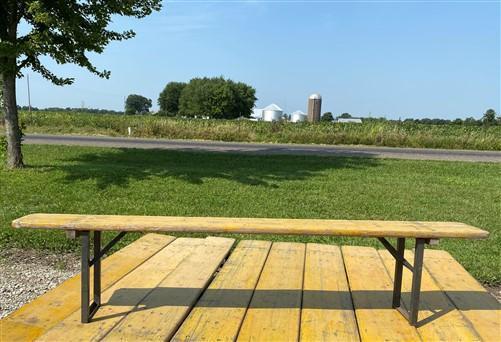 Vintage German Beer Garden Folding Bench, Portable Industrial Wood Bench Seat A4