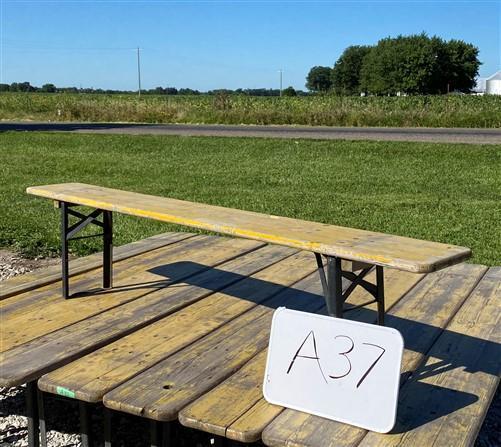 Vintage German Beer Garden Folding Bench, Collapsible Industrial Wood Seat A37