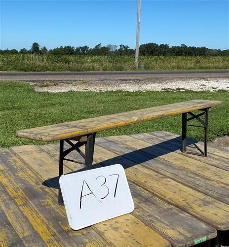 Vintage German Beer Garden Folding Bench, Collapsible Industrial Wood Seat A37