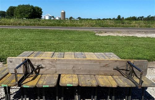 Vintage German Beer Garden Folding Bench, Collapsible Industrial Wood Seat A37