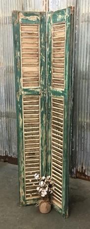 Pair Wood Shutters Victorian Window Louver Plantation Door Mission Vintage a48