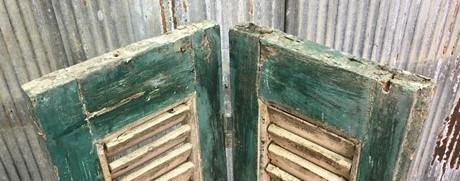 Pair Wood Shutters Victorian Window Louver Plantation Door Mission Vintage a49