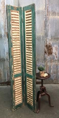 Pair Wood Shutters Victorian Window Louver Plantation Door Mission Vintage a46