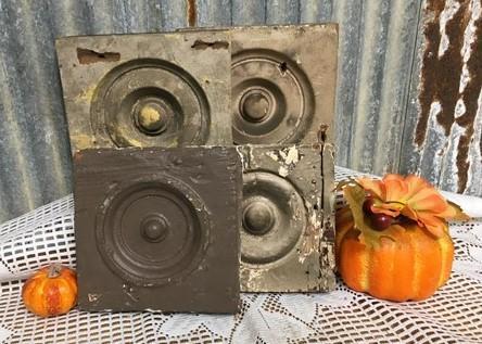 4 Plinth Blocks, Antique Bullseye Rosettes, Architectural Salvage, Wood Trim A47