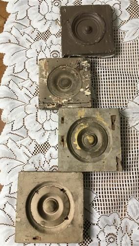 4 Plinth Blocks, Antique Bullseye Rosettes, Architectural Salvage, Wood Trim A47