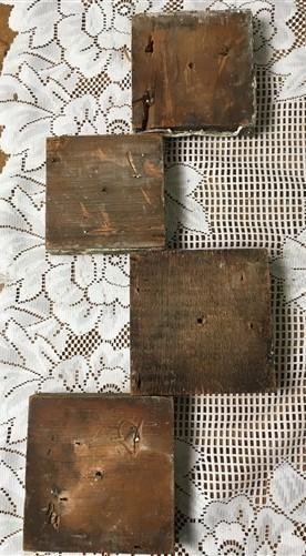 4 Plinth Blocks, Antique Bullseye Rosettes, Architectural Salvage, Wood Trim A47