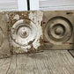 4 Plinth Blocks, Antique Bullseye Rosettes, Architectural Salvage, Wood Trim A30