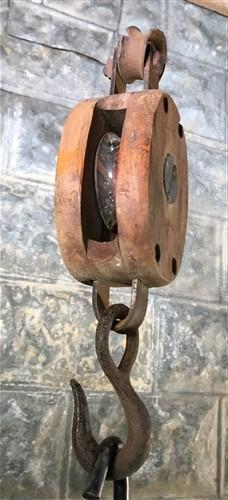 Roller Bushed Wood Cast Iron Pulley, Barn Trolley Block Tackle, Vintage Barn,