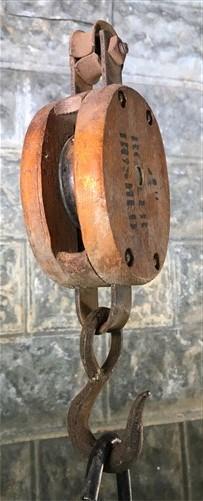 Roller Bushed Wood Cast Iron Pulley, Barn Trolley Block Tackle, Vintage Barn,