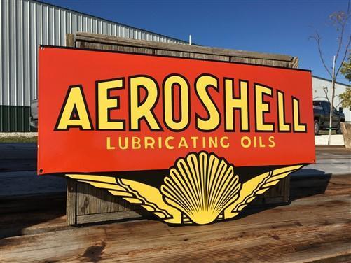 Aeroshell Lubricating Oil Sign, Metal Porcelain Advertising Sign, Gas Station B,