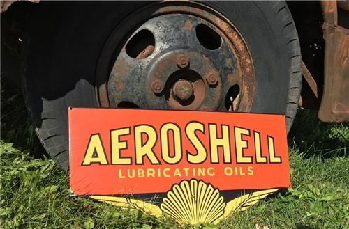 Aeroshell Lubricating Oil Sign, Metal Porcelain Advertising Sign, Gas Station A,