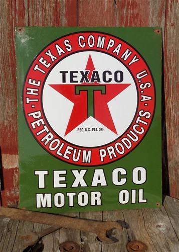 Texaco Motor Oil Sign, Metal Porcelain Advertising Sign, Gas Station Pump A.