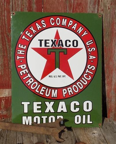 Texaco Motor Oil Sign, Metal Porcelain Advertising Sign, Gas Station Pump C,