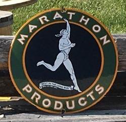 Marathon Products Sign, Metal Porcelain Advertising Sign, Gas Petroleum A