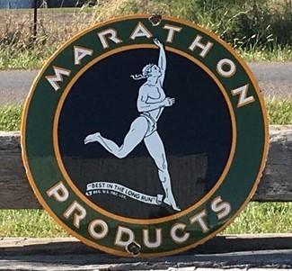 Marathon Products Sign, Metal Porcelain Advertising Sign, Gas Petroleum B