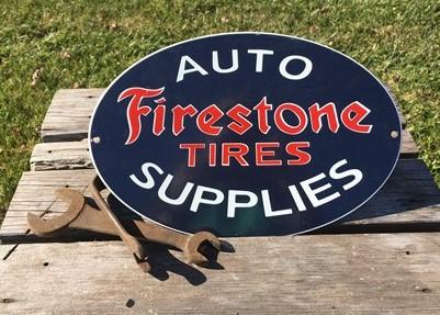 Firestone Tires Auto Supplies Sign, Metal Porcelain Advertising, Gas Station D