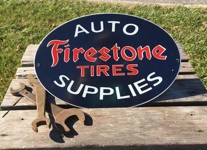 Firestone Tires Auto Supplies Sign, Metal Porcelain Advertising, Gas Station C