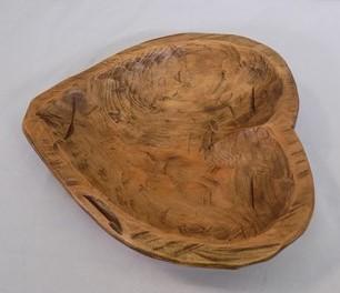 Wooden Heart Bread Dough Bowl, Rustic French Country Carved Centerpiece A2