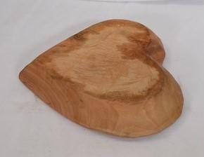 Wooden Heart Bread Dough Bowl, Rustic French Country Carved Centerpiece V
