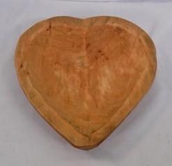 Wooden Heart Bread Dough Bowl, Rustic French Country Carved Centerpiece T