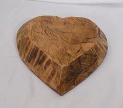 Wooden Heart Bread Dough Bowl, Rustic French Country Carved Centerpiece P