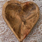 Mini Wooden Heart Bread Dough Bowl, Rustic French Country Carved Centerpiece B,