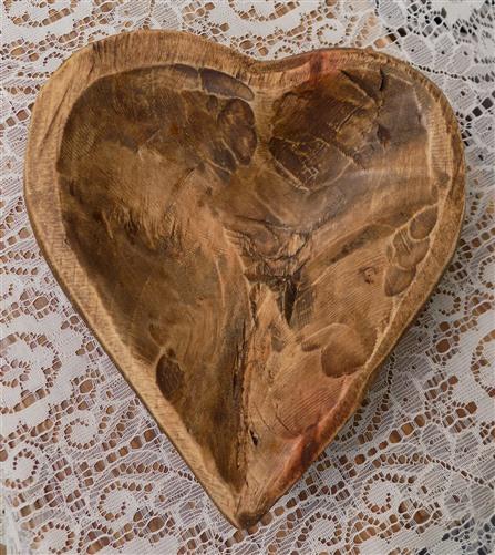 Mini Wooden Heart Bread Dough Bowl, Rustic French Country Carved Centerpiece B,