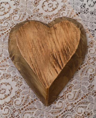 Mini Wooden Heart Bread Dough Bowl, Rustic French Country Carved Centerpiece B,