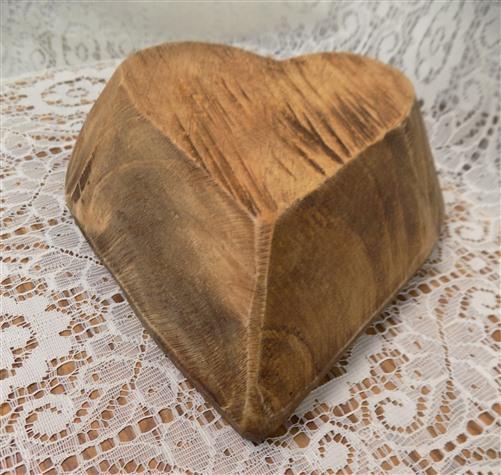 Mini Wooden Heart Bread Dough Bowl, Rustic French Country Carved Centerpiece B,