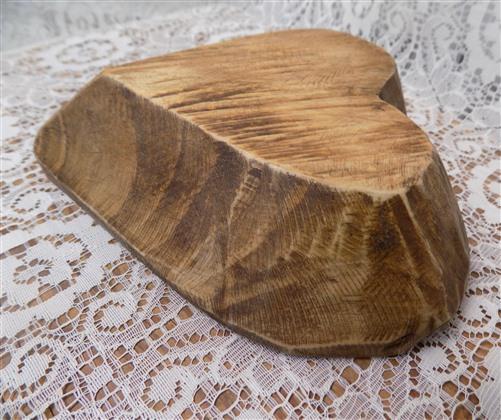 Mini Wooden Heart Bread Dough Bowl, Rustic French Country Carved Centerpiece B,