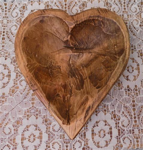 Mini Wooden Heart Bread Dough Bowl, Rustic French Country Carved Centerpiece F,