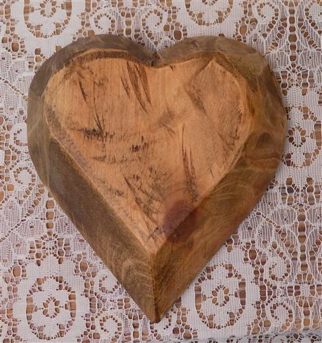 Mini Wooden Heart Bread Dough Bowl, Rustic French Country Carved Centerpiece F,