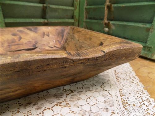 Square Wooden Bread Dough Bowl, Rustic French Country Carved Centerpiece H,