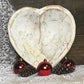 White Wood Heart Bread Dough Bowl, Rustic French Country Carved Centerpiece T