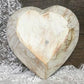 White Wood Heart Bread Dough Bowl, Rustic French Country Carved Centerpiece T