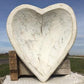 White Wood Heart Bread Dough Bowl, Rustic French Country Carved Centerpiece A6