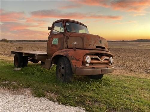 Vintage 1950s Ford C-600 Custom Cab, Snub Nose Truck, Wood Bed