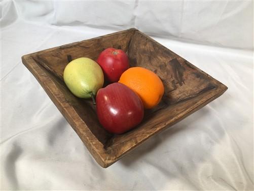 Square Wooden Bread Dough Bowl, Rustic French Country Carved Centerpiece J,