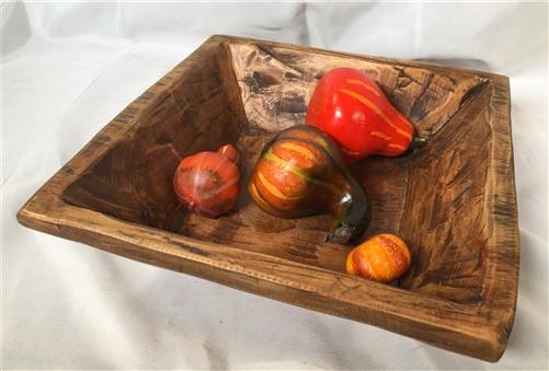 Square Wooden Bread Dough Bowl, Rustic French Country Carved Centerpiece L,