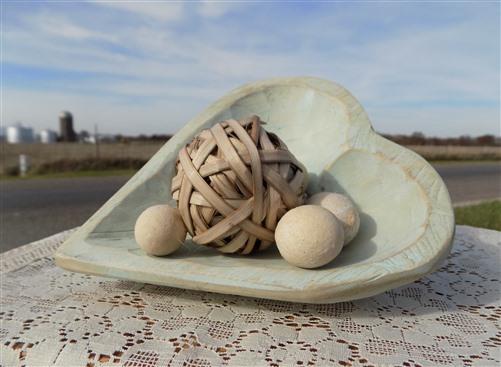 Seafoam Blue Green Mini Wood Heart Bowl, Rustic French Country Centerpiece A,