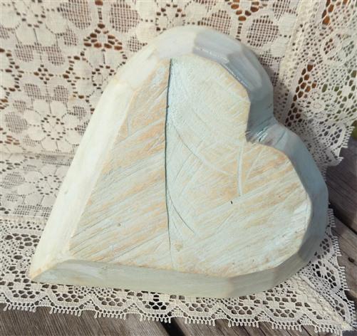 Seafoam Blue Green Mini Wood Heart Bowl, Rustic French Country Centerpiece A,