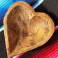 Mini Wooden Heart Bread Dough Bowl, Rustic French Country Carved Centerpiece I,