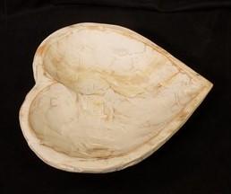 White Wood Heart Bread Dough Bowl, Rustic French Country Carved Centerpiece A10