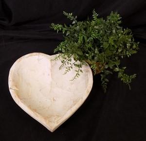 White Wood Heart Bread Dough Bowl, Rustic French Country Carved Centerpiece A9