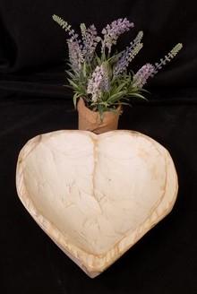 White Wood Heart Bread Dough Bowl, Rustic French Country Carved Centerpiece A8