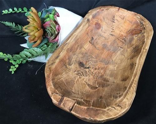 Small Dark Wood Bowl, Rustic Farmhouse Table Decor, Carved Wood Bread Bowl L,
